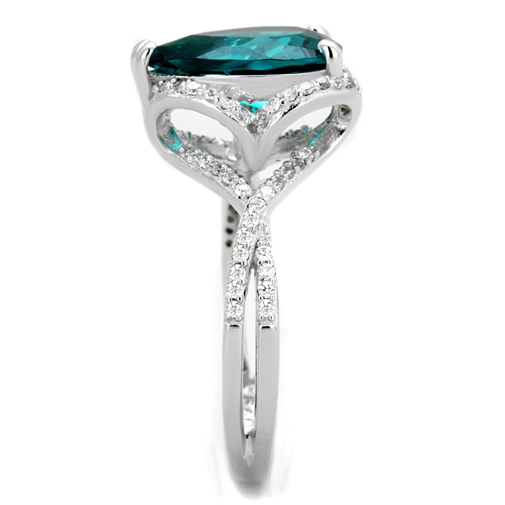 MATS394 - Rhodium 925 Sterling Silver Ring with Synthetic Synthetic Glass in Blue Zircon