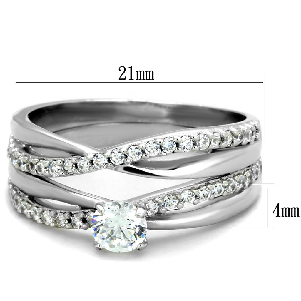 MATS396 - Rhodium 925 Sterling Silver Ring with AAA Grade CZ  in Clear