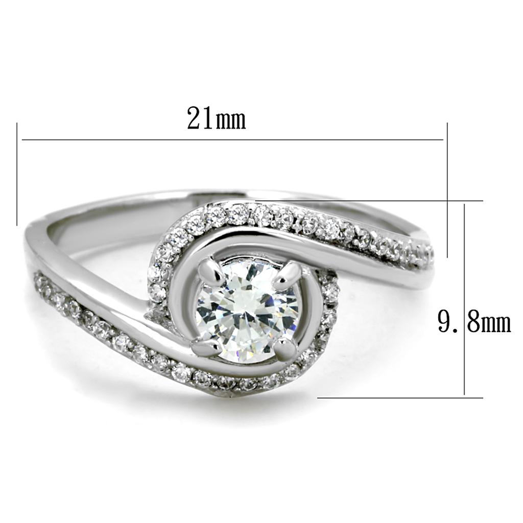 MATS397 - Rhodium 925 Sterling Silver Ring with AAA Grade CZ  in Clear