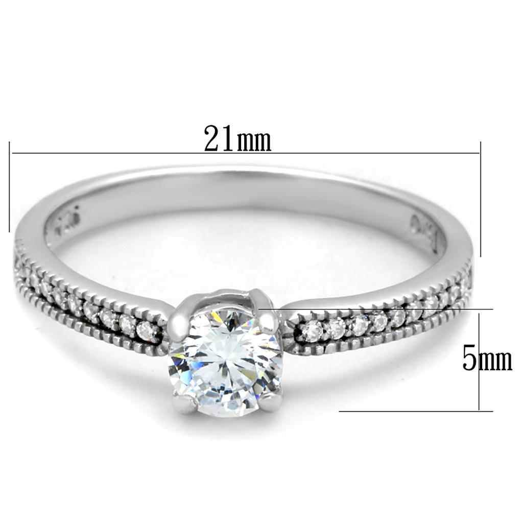 MATS401 - Rhodium 925 Sterling Silver Ring with AAA Grade CZ  in Clear