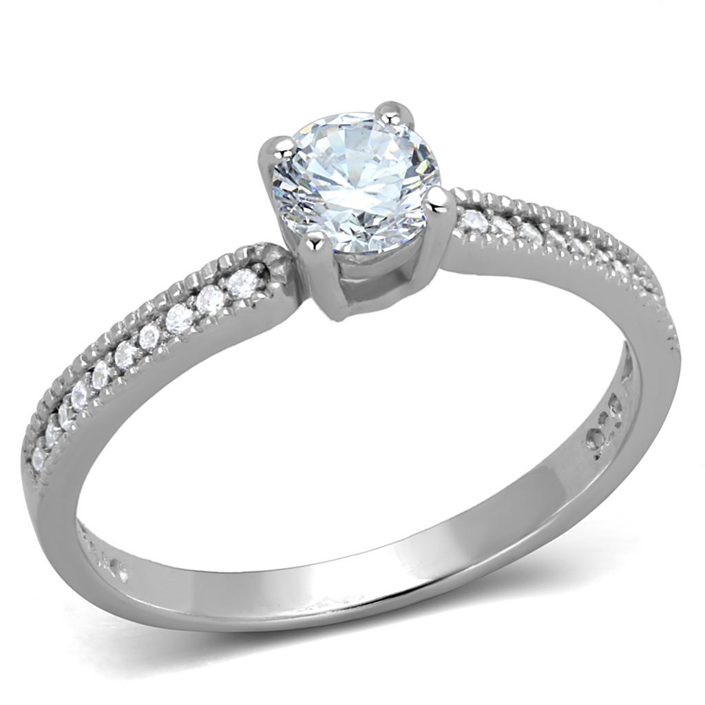 MATS401 - Rhodium 925 Sterling Silver Ring with AAA Grade CZ  in Clear