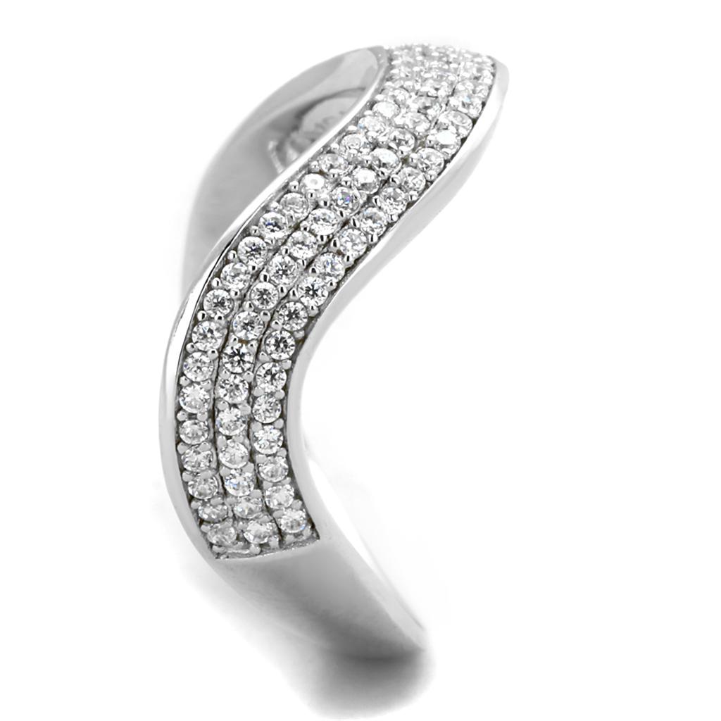 MATS402 - Rhodium 925 Sterling Silver Ring with AAA Grade CZ  in Clear