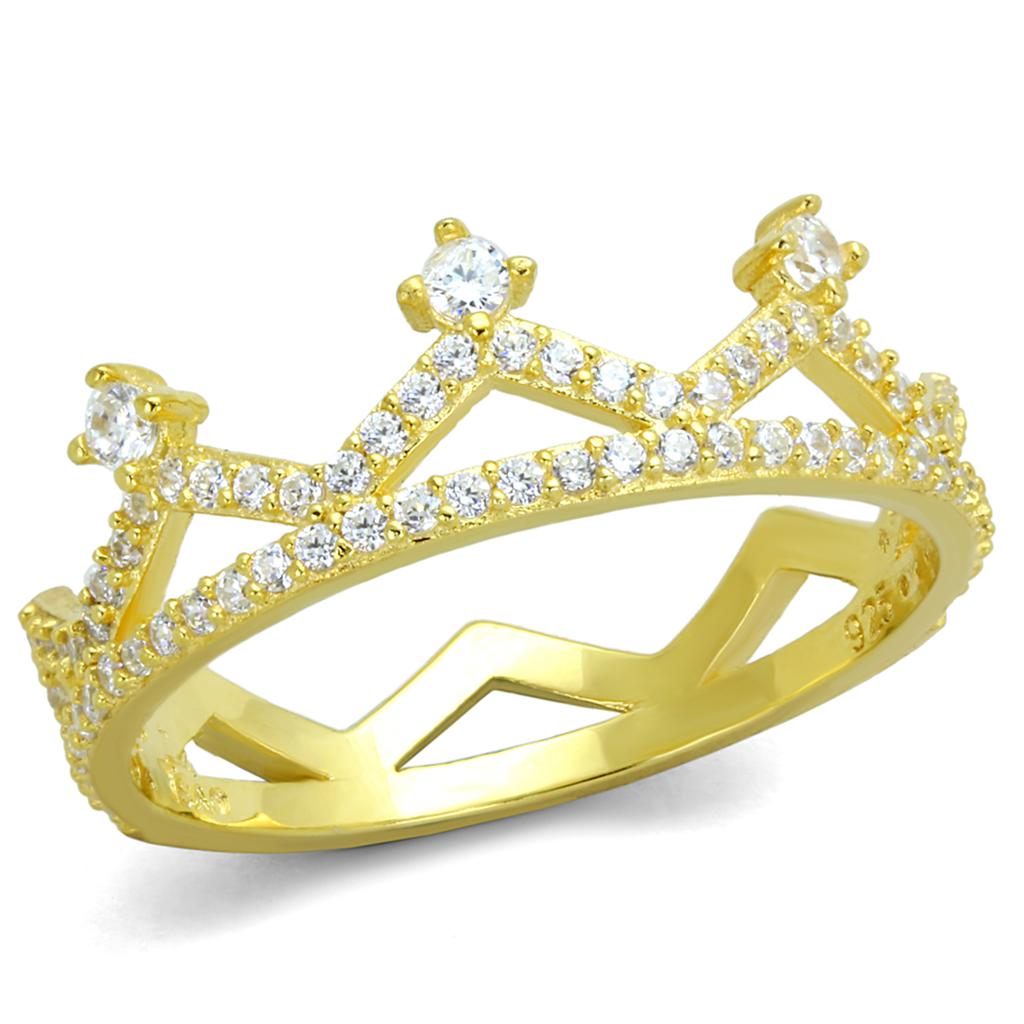 MATS404 - Gold 925 Sterling Silver Ring with AAA Grade CZ  in Clear