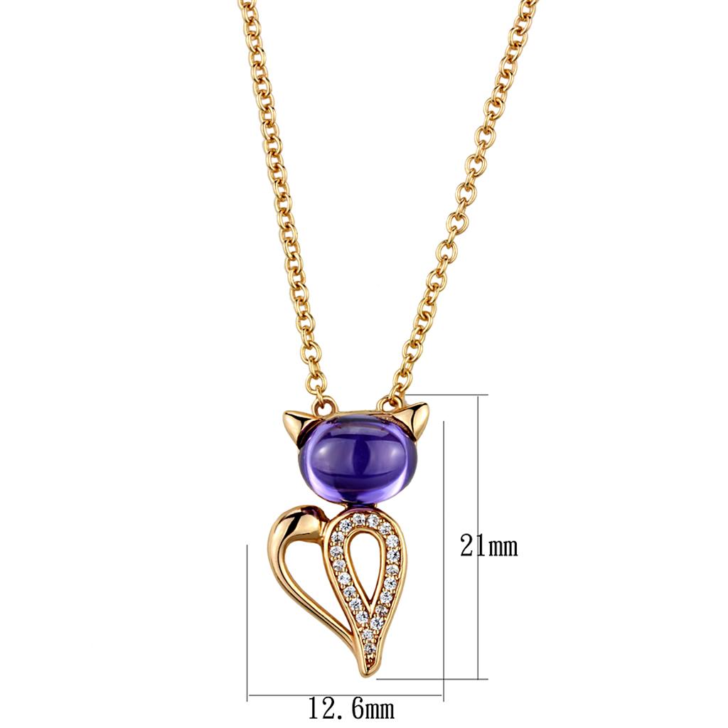 MATS408 - Rose Gold 925 Sterling Silver Chain Pendant with AAA Grade CZ  in Amethyst