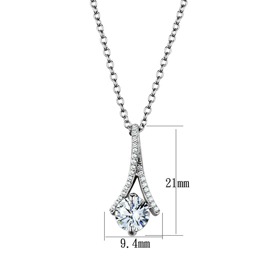 MATS411 - Rhodium 925 Sterling Silver Chain Pendant with AAA Grade CZ  in Clear