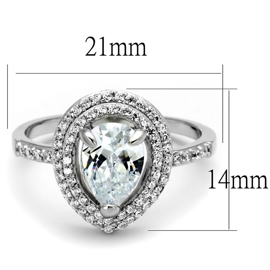 MATS414 - Rhodium 925 Sterling Silver Ring with AAA Grade CZ  in Clear
