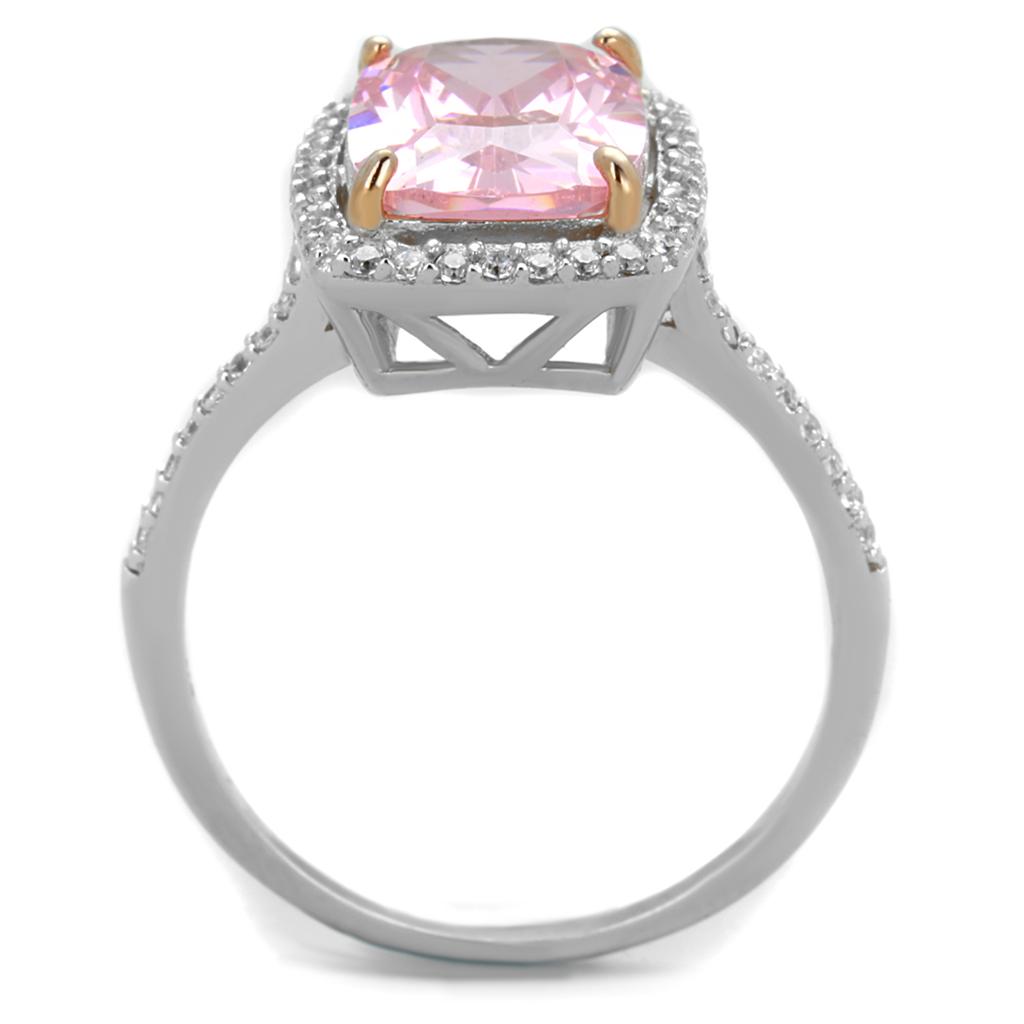 MATS418 - Rose Gold + Rhodium 925 Sterling Silver Ring with AAA Grade CZ  in Rose