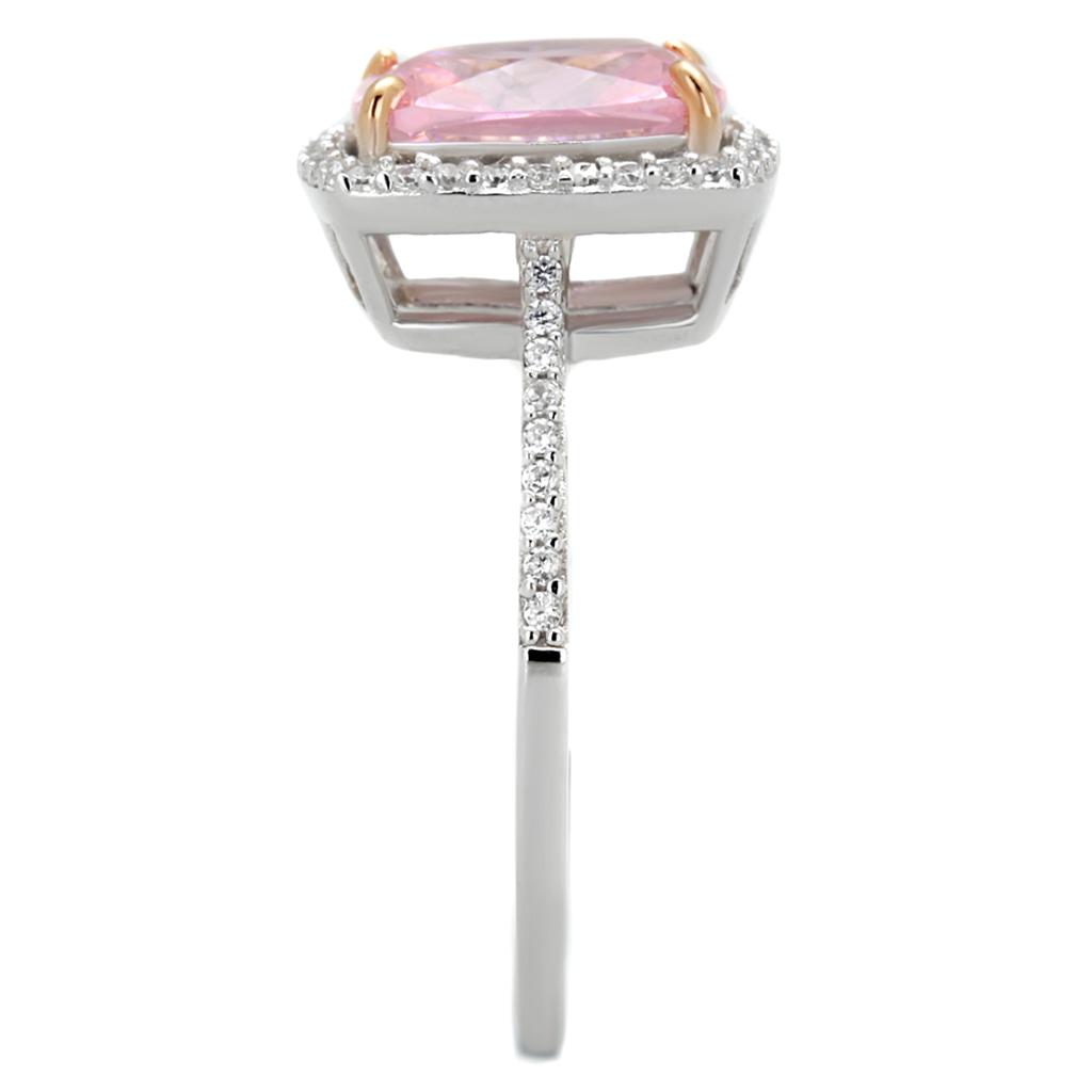 MATS418 - Rose Gold + Rhodium 925 Sterling Silver Ring with AAA Grade CZ  in Rose