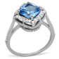 MATS419 - Rhodium 925 Sterling Silver Ring with Synthetic Spinel in Sea Blue