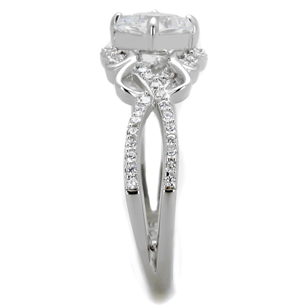 MATS421 - Rhodium 925 Sterling Silver Ring with AAA Grade CZ  in Clear