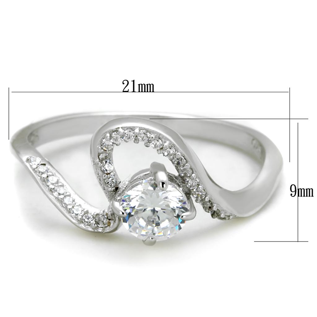 MATS423 - Rhodium 925 Sterling Silver Ring with AAA Grade CZ  in Clear