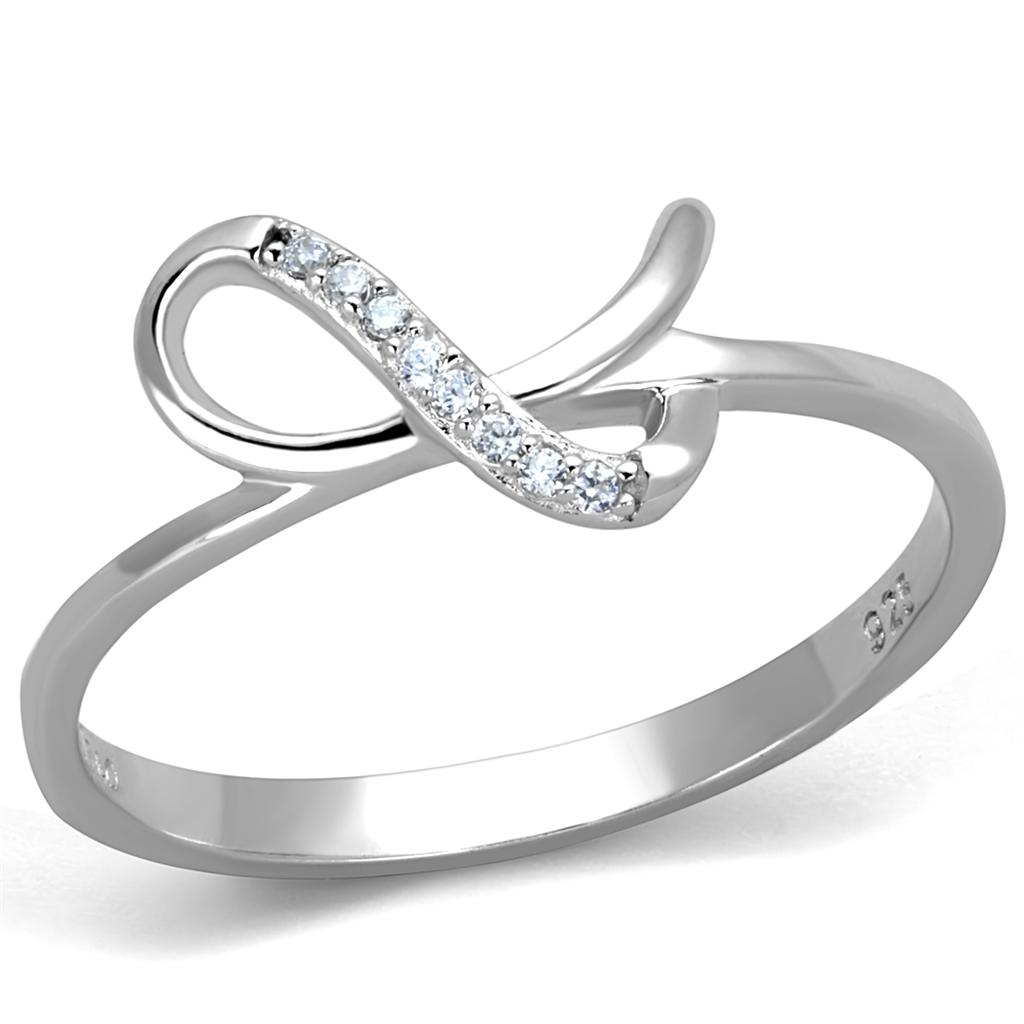 MATS426 - Rhodium 925 Sterling Silver Ring with AAA Grade CZ  in Clear