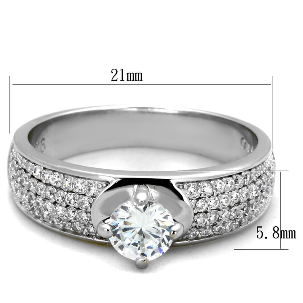 MATS428 - Rhodium 925 Sterling Silver Ring with AAA Grade CZ  in Clear