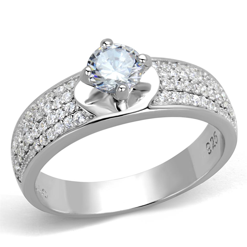 MATS428 - Rhodium 925 Sterling Silver Ring with AAA Grade CZ  in Clear