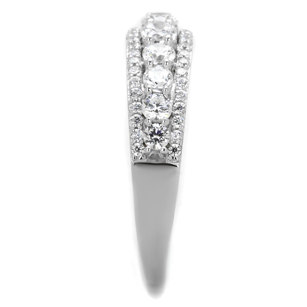 MATS429 - Rhodium 925 Sterling Silver Ring with AAA Grade CZ  in Clear