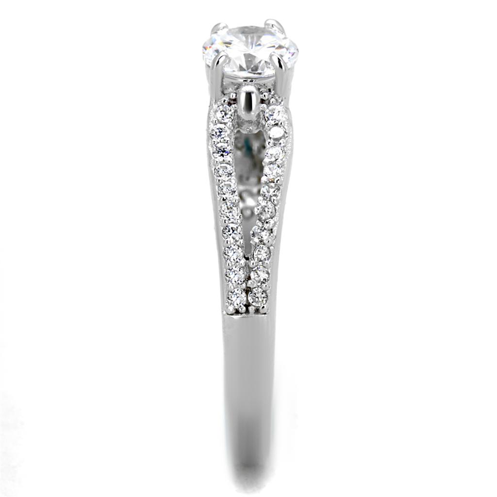 MATS431 - Rhodium 925 Sterling Silver Ring with AAA Grade CZ  in Clear