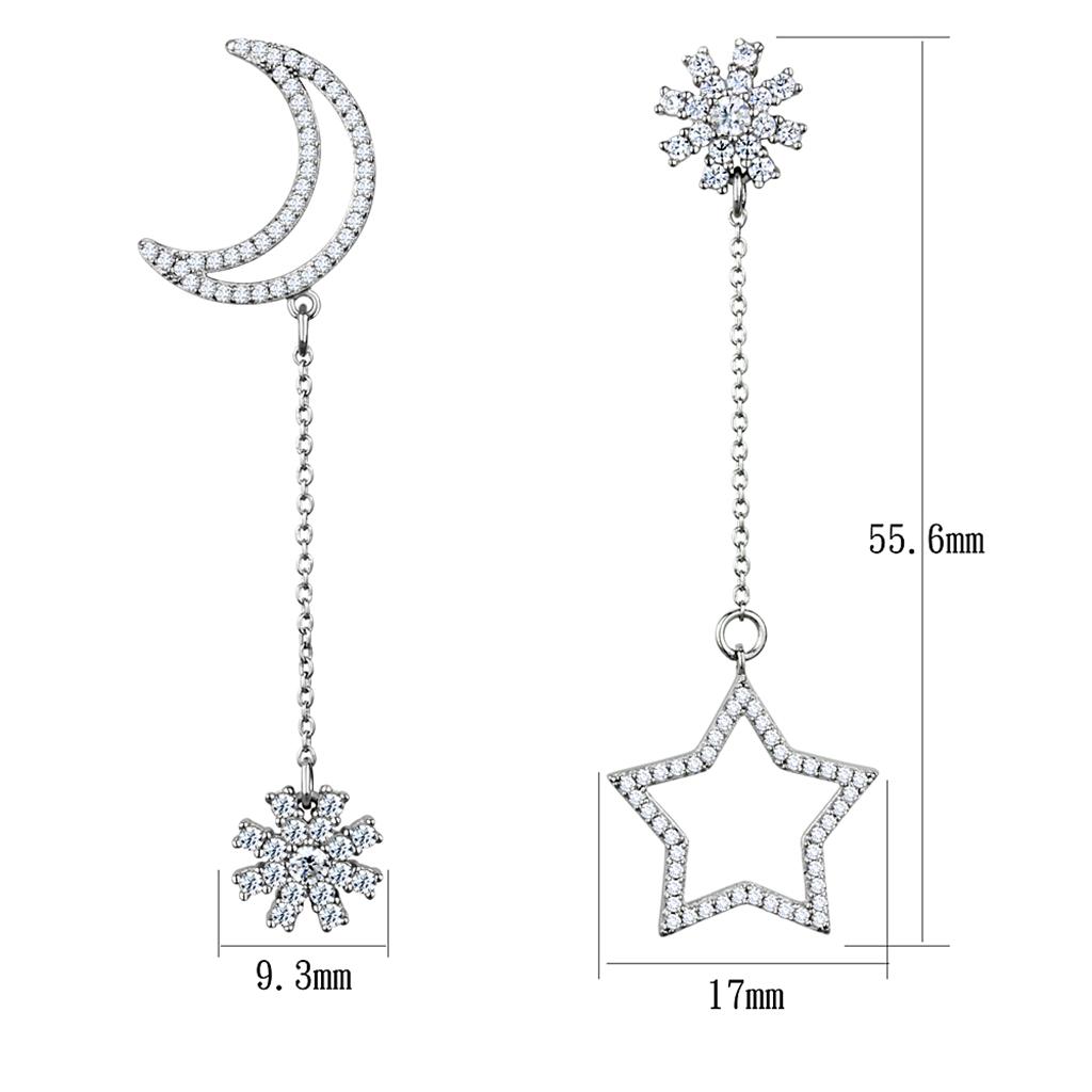 MATS437 - Rhodium 925 Sterling Silver Earrings with AAA Grade CZ  in Clear