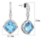 MATS438 - Rhodium 925 Sterling Silver Earrings with Synthetic Synthetic Glass in Sea Blue