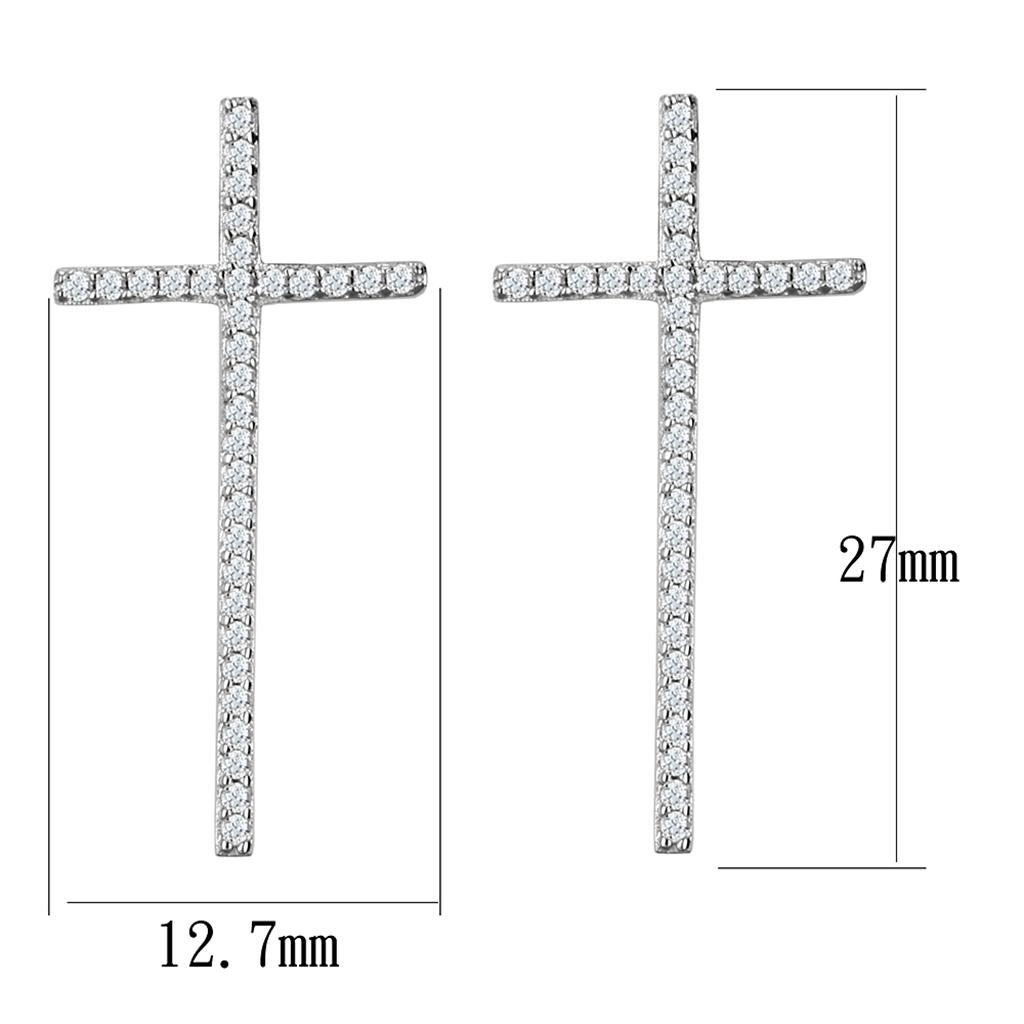 MATS440 - Rhodium 925 Sterling Silver Earrings with AAA Grade CZ  in Clear