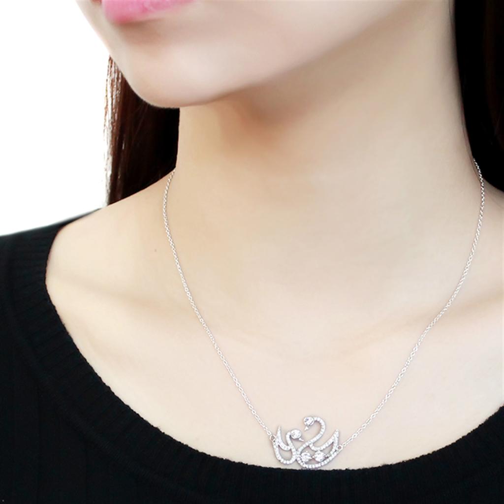 MATS447 - Rhodium 925 Sterling Silver Chain Pendant with AAA Grade CZ  in Clear