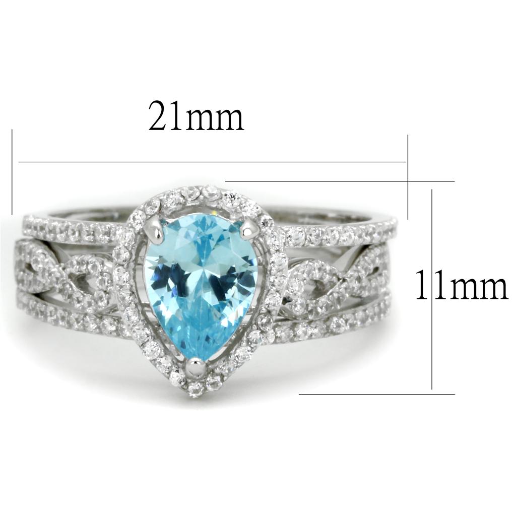 MATS453 - Rhodium 925 Sterling Silver Ring with AAA Grade CZ  in Sea Blue