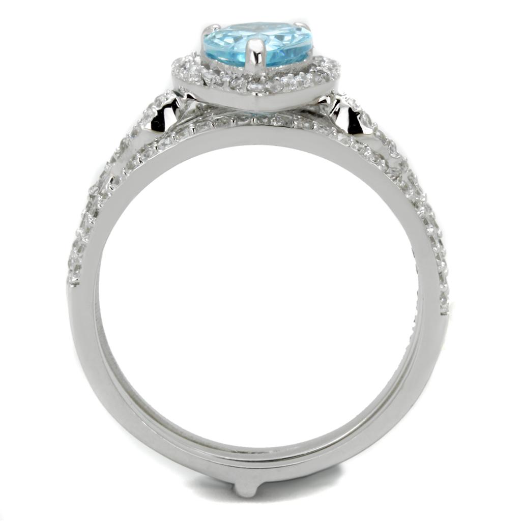 MATS453 - Rhodium 925 Sterling Silver Ring with AAA Grade CZ  in Sea Blue