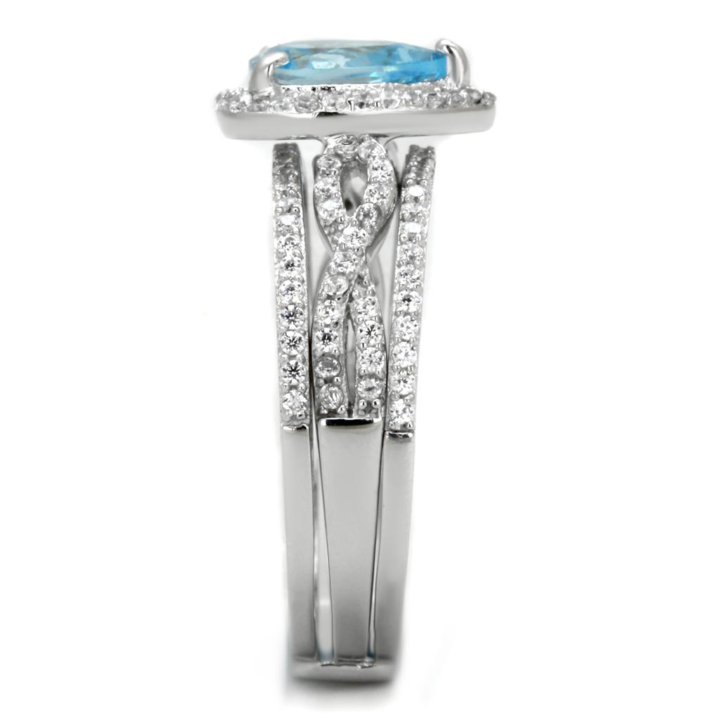 MATS453 - Rhodium 925 Sterling Silver Ring with AAA Grade CZ  in Sea Blue