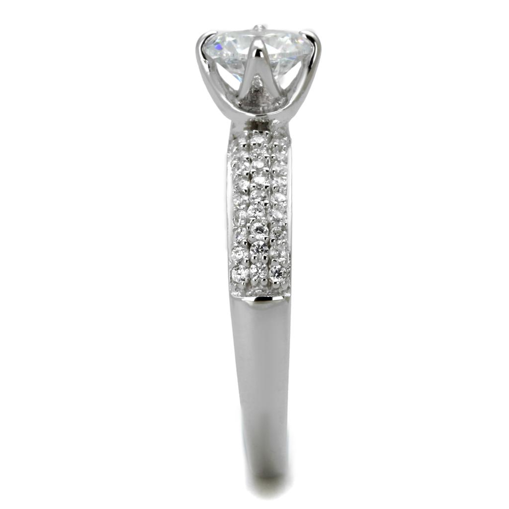 MATS458 - Rhodium 925 Sterling Silver Ring with AAA Grade CZ  in Clear