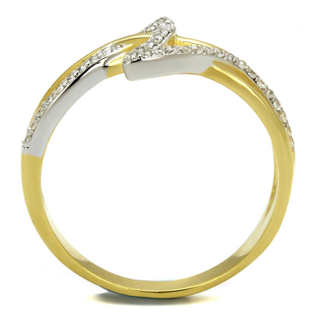 MATS461 - Gold+Rhodium 925 Sterling Silver Ring with AAA Grade CZ  in Clear