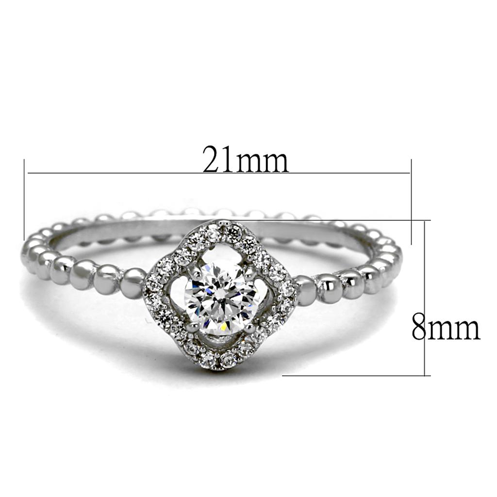 MATS462 - Rhodium 925 Sterling Silver Ring with AAA Grade CZ  in Clear