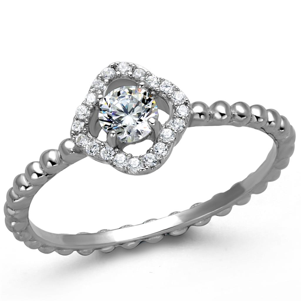 MATS462 - Rhodium 925 Sterling Silver Ring with AAA Grade CZ  in Clear