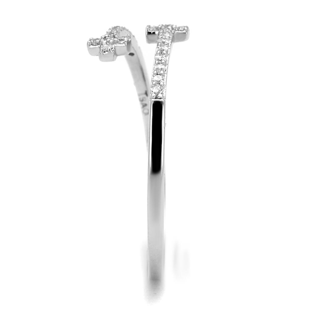 MATS463 - Rhodium 925 Sterling Silver Ring with AAA Grade CZ  in Clear