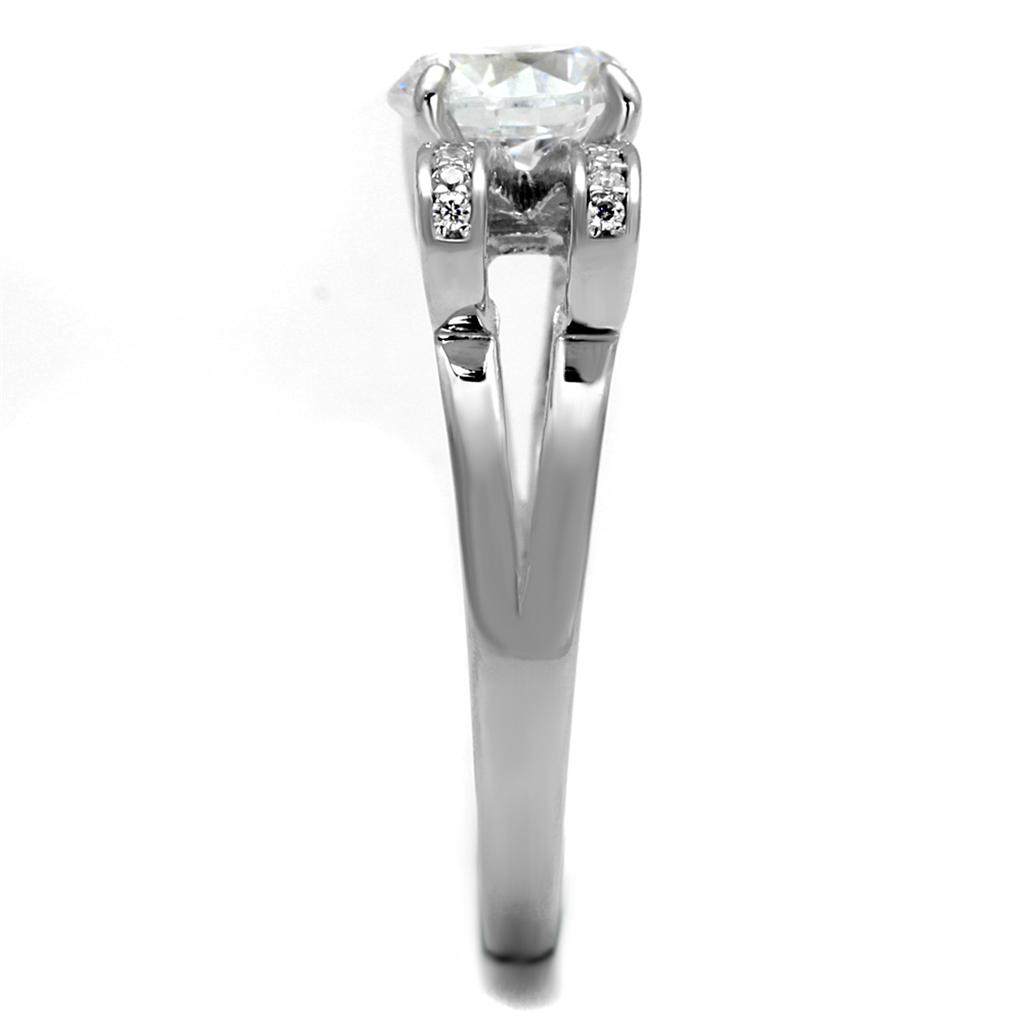 MATS470 - Rhodium 925 Sterling Silver Ring with AAA Grade CZ  in Clear