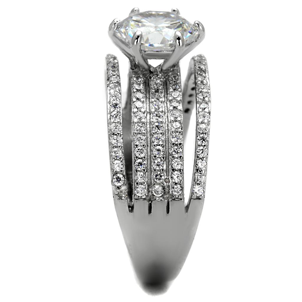 MATS473 - Rhodium 925 Sterling Silver Ring with AAA Grade CZ  in Clear