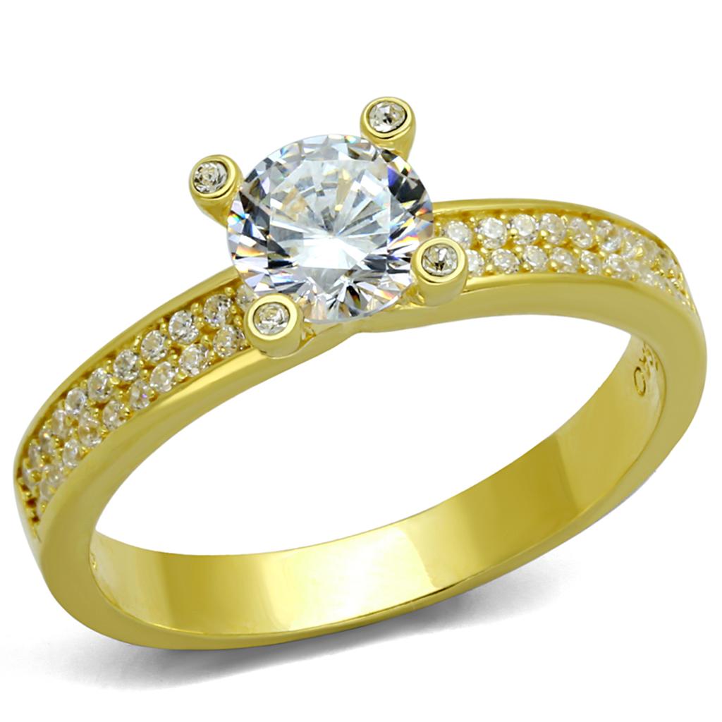 MATS474 - Gold 925 Sterling Silver Ring with AAA Grade CZ  in Clear