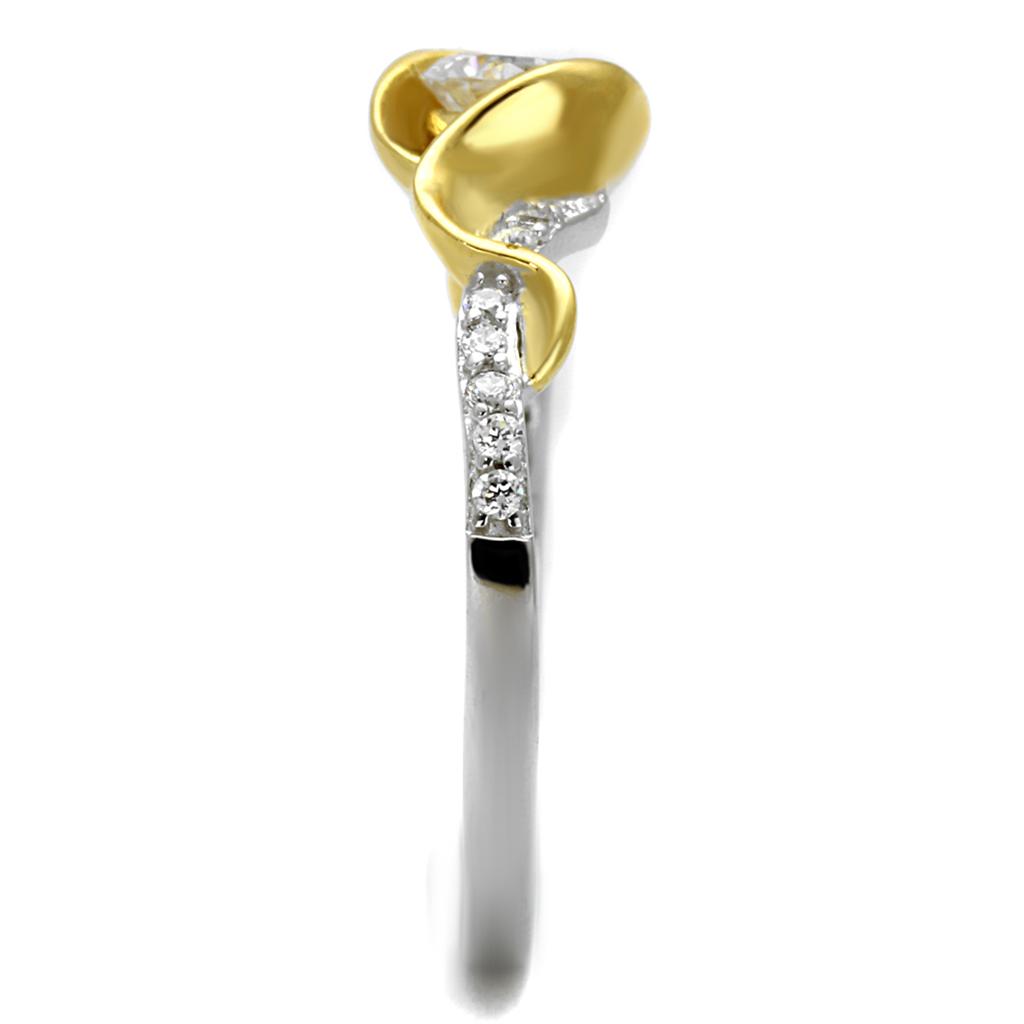 MATS475 - Reverse Two-Tone 925 Sterling Silver Ring with AAA Grade CZ  in Clear