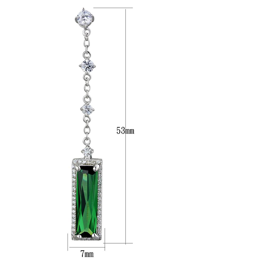 MATS478 - Rhodium 925 Sterling Silver Earrings with AAA Grade CZ  in Emerald
