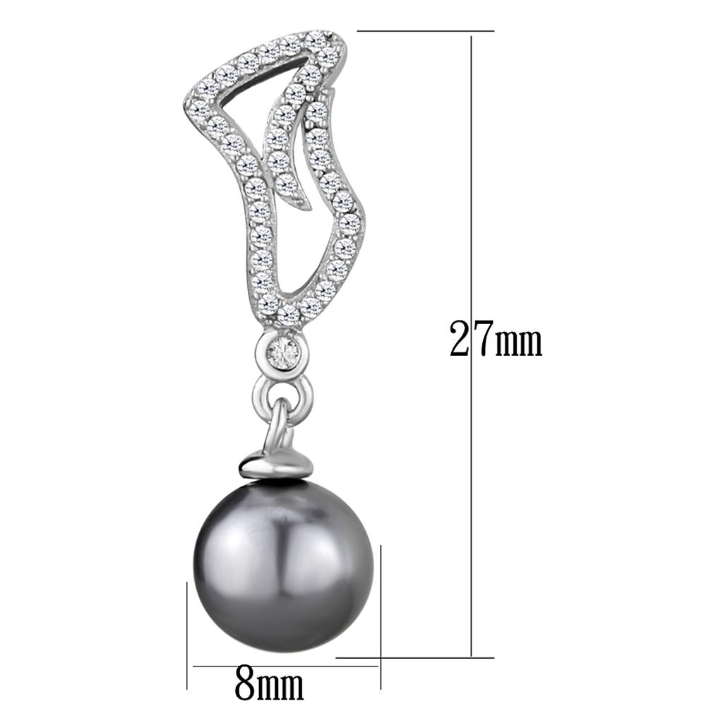 MATS479 - Rhodium 925 Sterling Silver Earrings with Synthetic Pearl in Gray