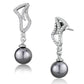 MATS479 - Rhodium 925 Sterling Silver Earrings with Synthetic Pearl in Gray