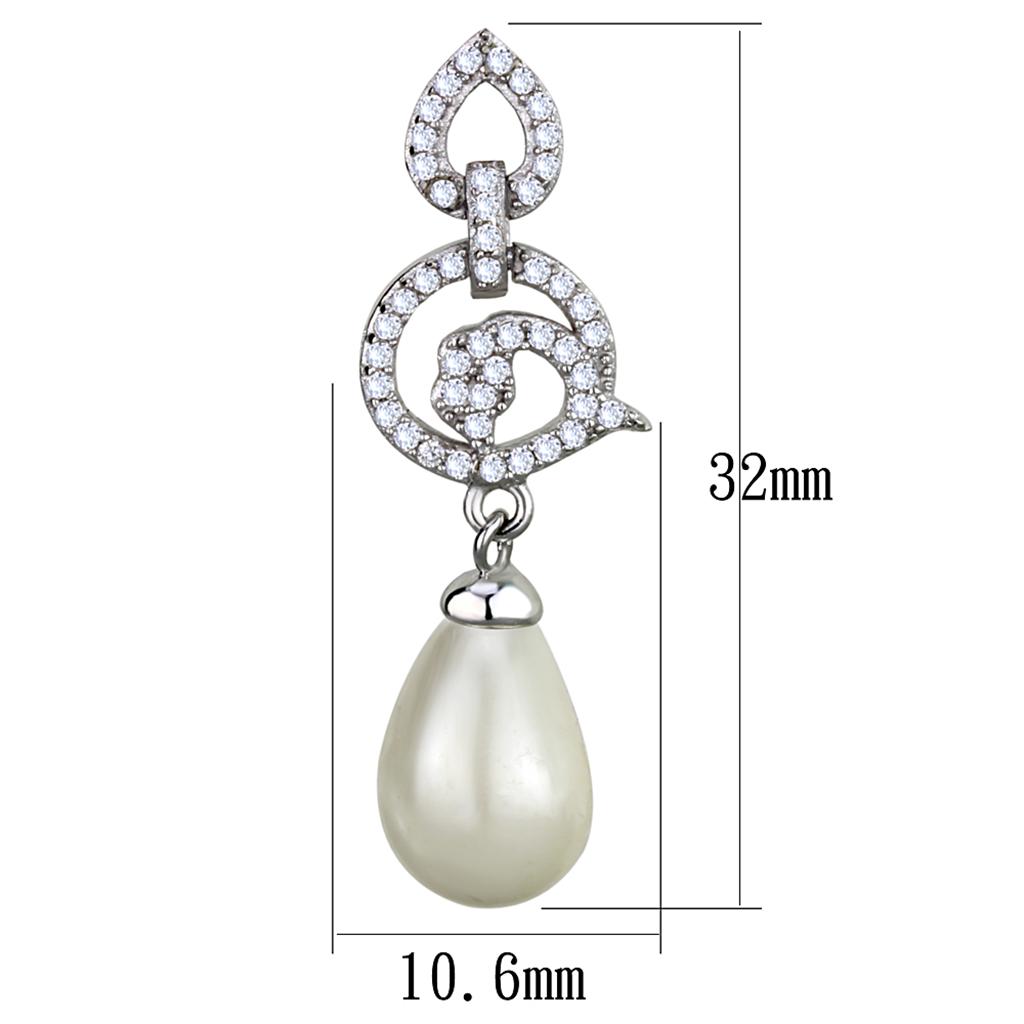 MATS480 - Rhodium 925 Sterling Silver Earrings with Synthetic Pearl in Citrine Yellow