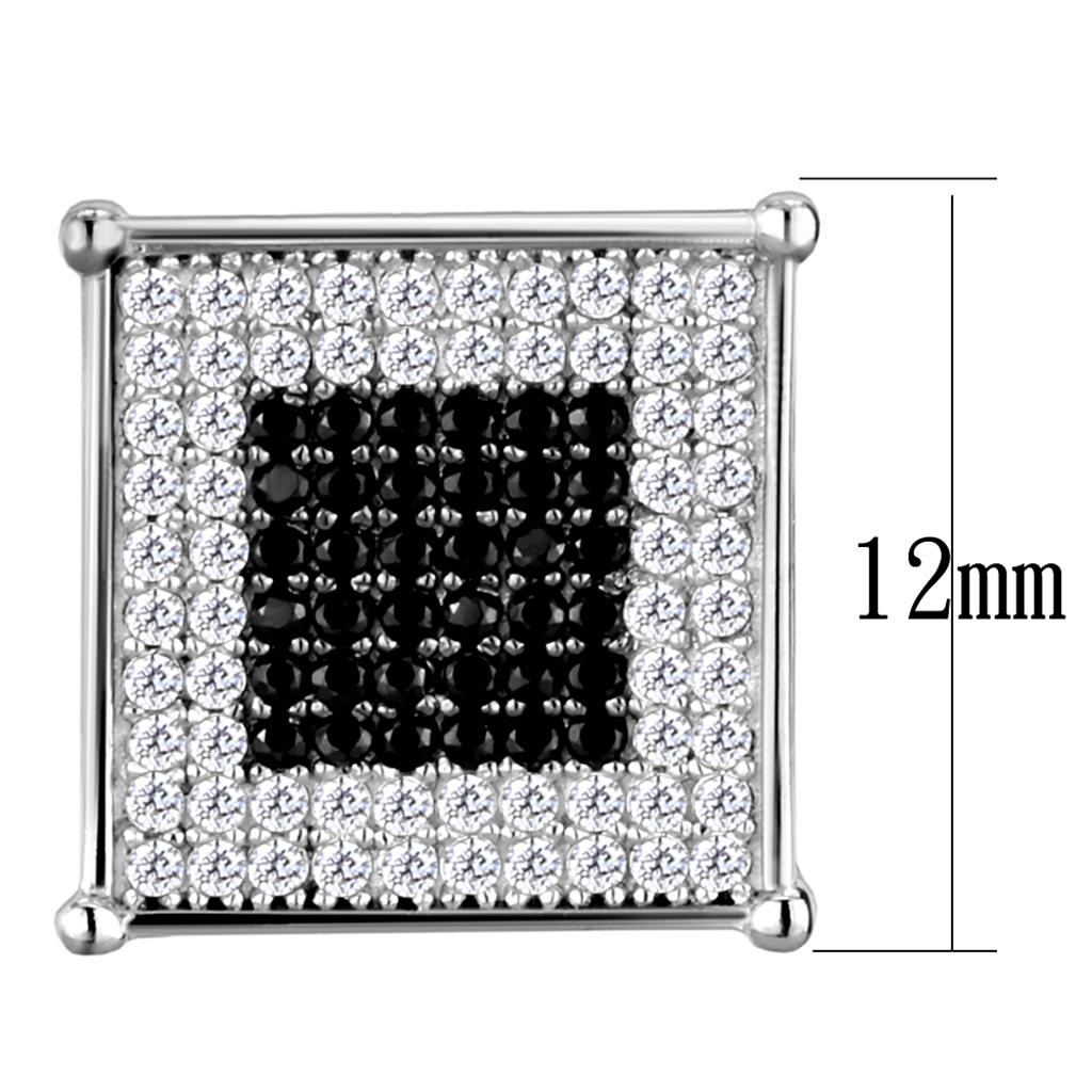MATS481 - Rhodium + Ruthenium 925 Sterling Silver Earrings with AAA Grade CZ  in Black Diamond