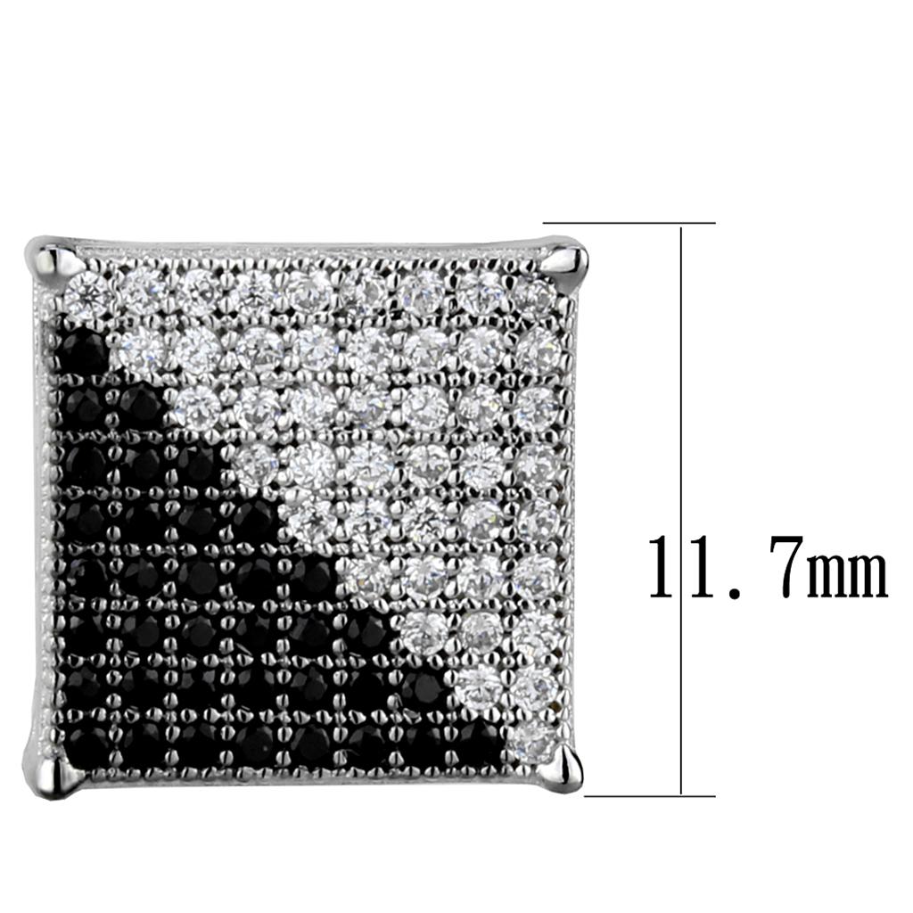 MATS482 - Rhodium + Ruthenium 925 Sterling Silver Earrings with AAA Grade CZ  in Black Diamond