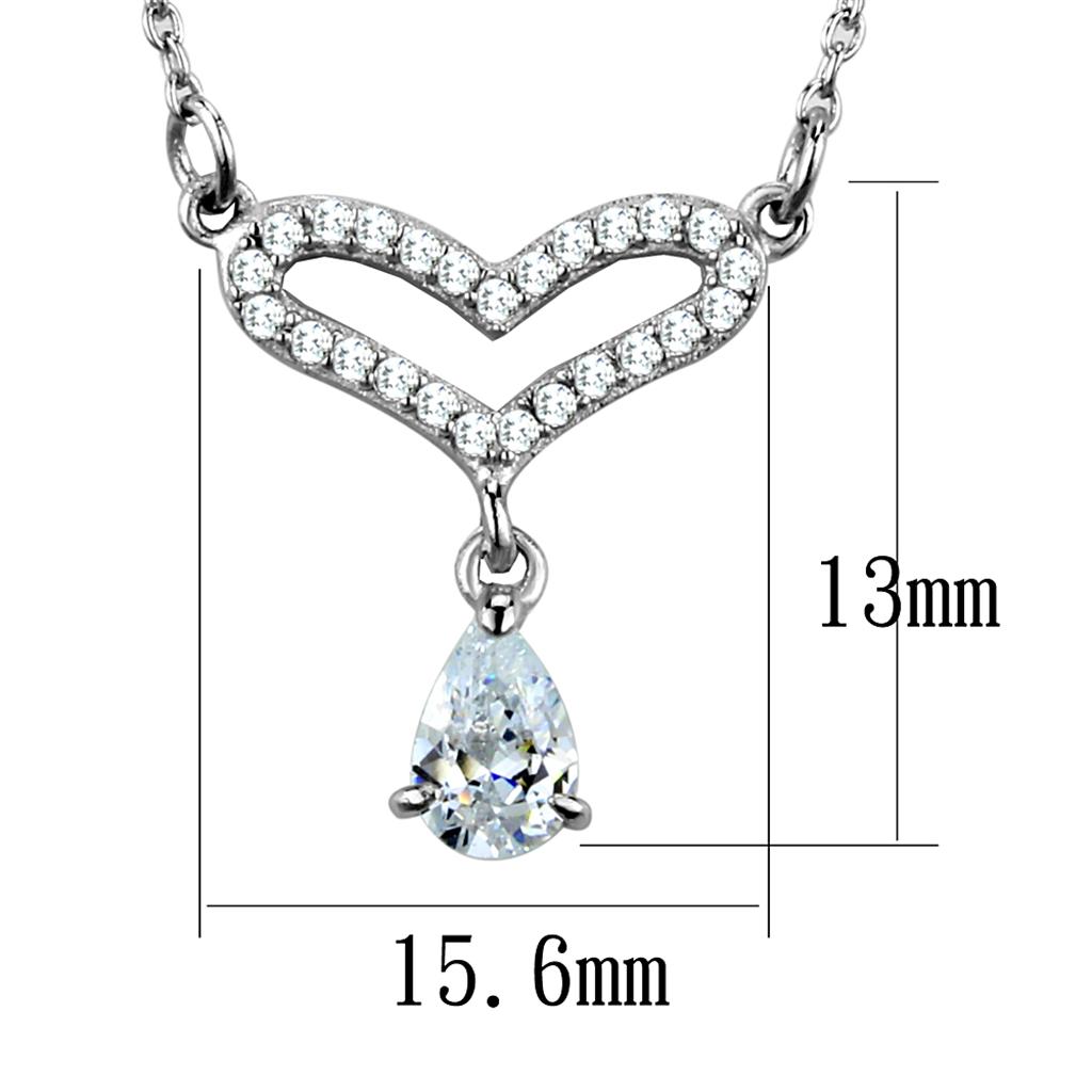 MATS484 - Rhodium 925 Sterling Silver Necklace with AAA Grade CZ  in Clear