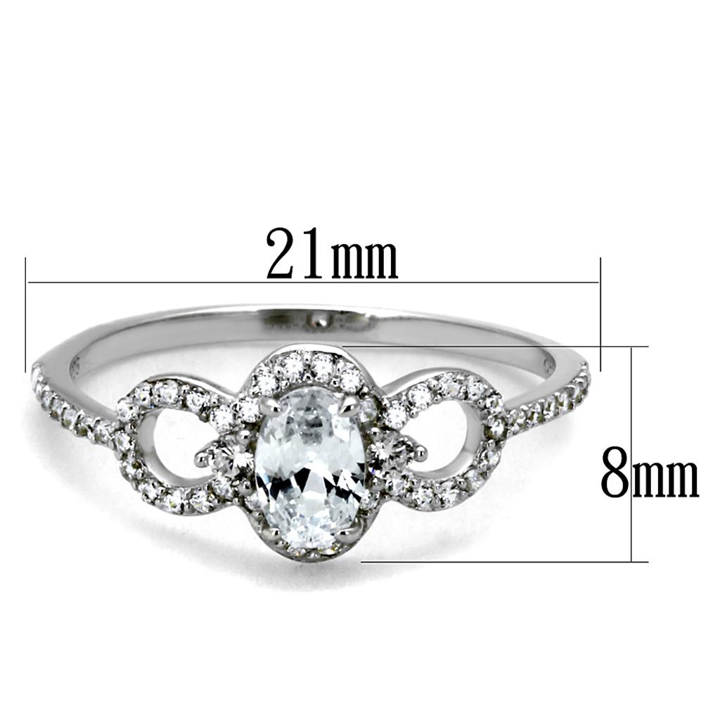 MATS486 - Rhodium 925 Sterling Silver Ring with AAA Grade CZ  in Clear