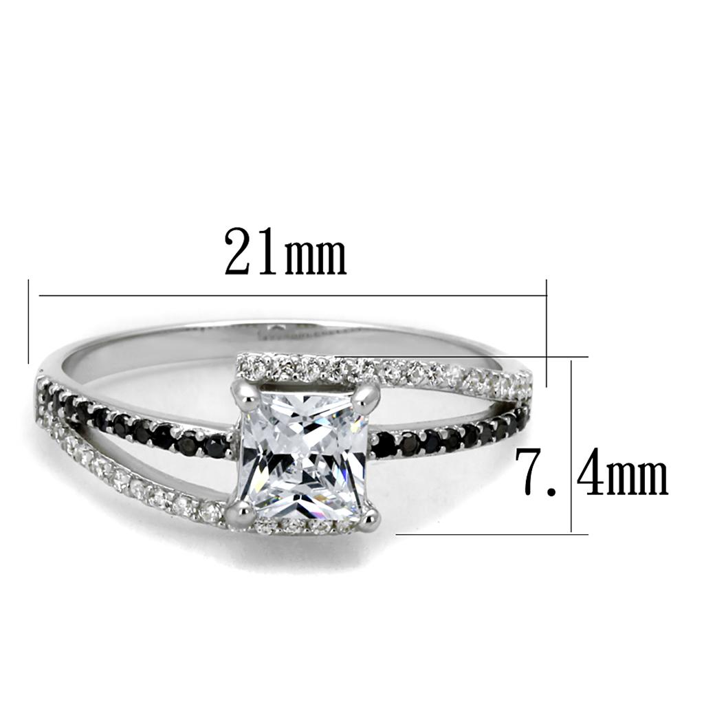 MATS488 - Rhodium 925 Sterling Silver Ring with AAA Grade CZ  in Clear