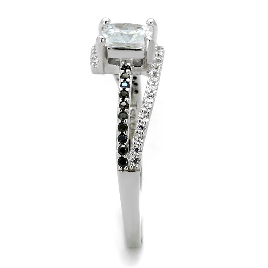 MATS488 - Rhodium 925 Sterling Silver Ring with AAA Grade CZ  in Clear