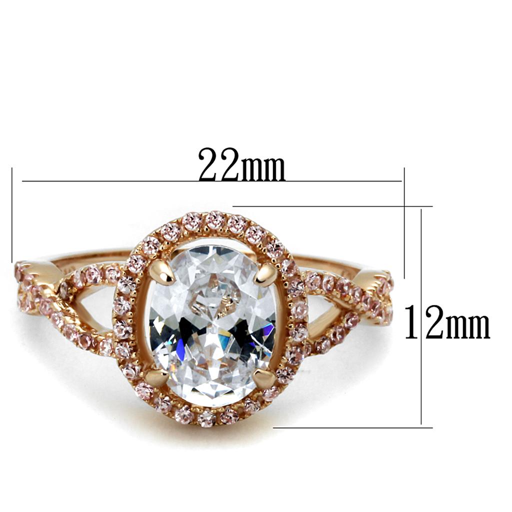 MATS489 - Rose Gold 925 Sterling Silver Ring with AAA Grade CZ  in Clear