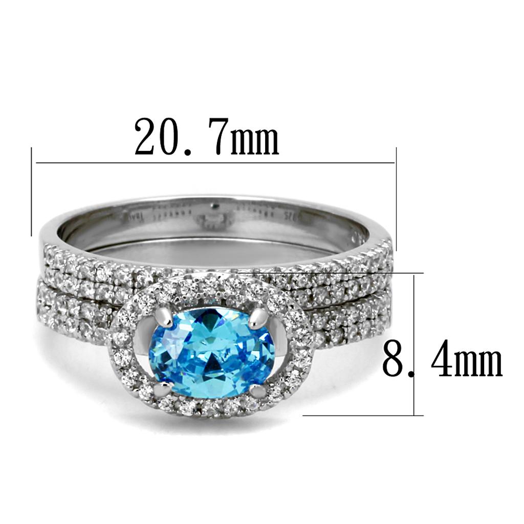 MATS490 - Rhodium 925 Sterling Silver Ring with AAA Grade CZ  in Sea Blue