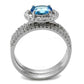 MATS490 - Rhodium 925 Sterling Silver Ring with AAA Grade CZ  in Sea Blue
