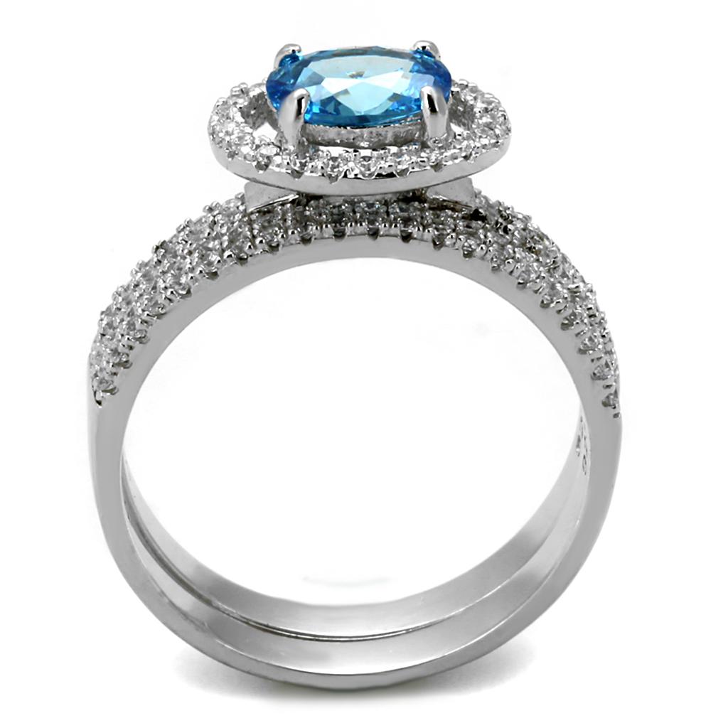 MATS490 - Rhodium 925 Sterling Silver Ring with AAA Grade CZ  in Sea Blue